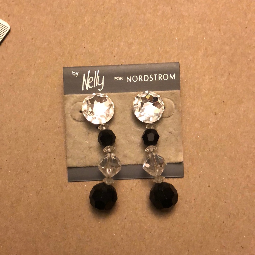 Black and white beaded drop earrings